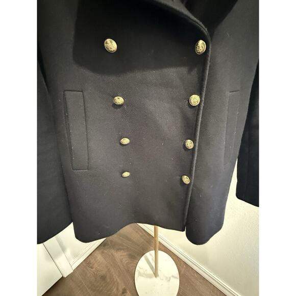 Zara Women's Black Wool Pea Coat w/Gold Buttons Mid Length Size Large - Picture 5 of 8